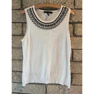 White House Black Market Embellished Sleeveless Knit Top W/ Beaded Collar M Cott